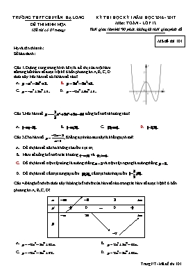 Đề minh họa thi học kỳ I môn Toán Lớp 12 - Mã đề thi 101 - Năm học 2016-2017 - Trường THPT chuyên Hạ Long